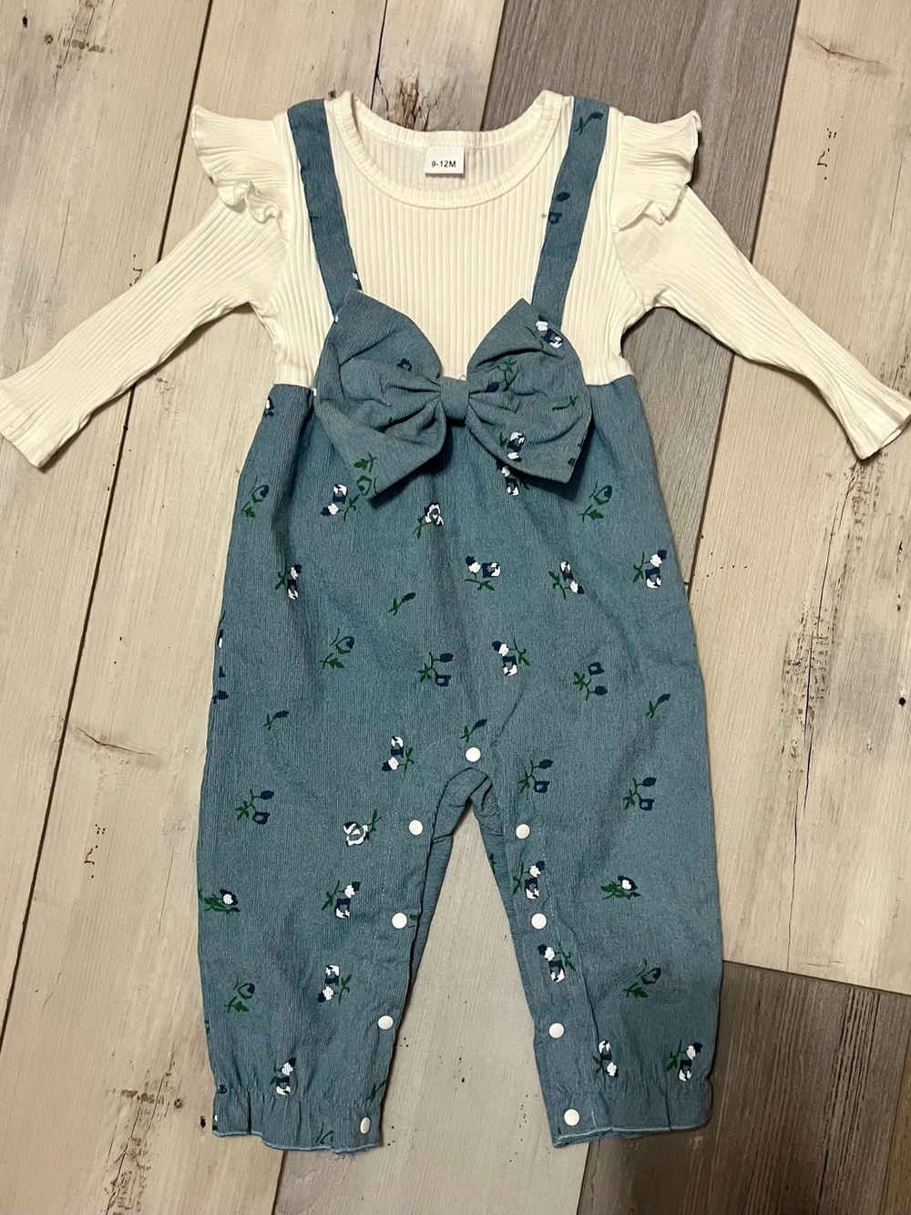 Boutique Baby Girl Faux-Layered Floral Corduroy Jumpsuit 9-12 Months